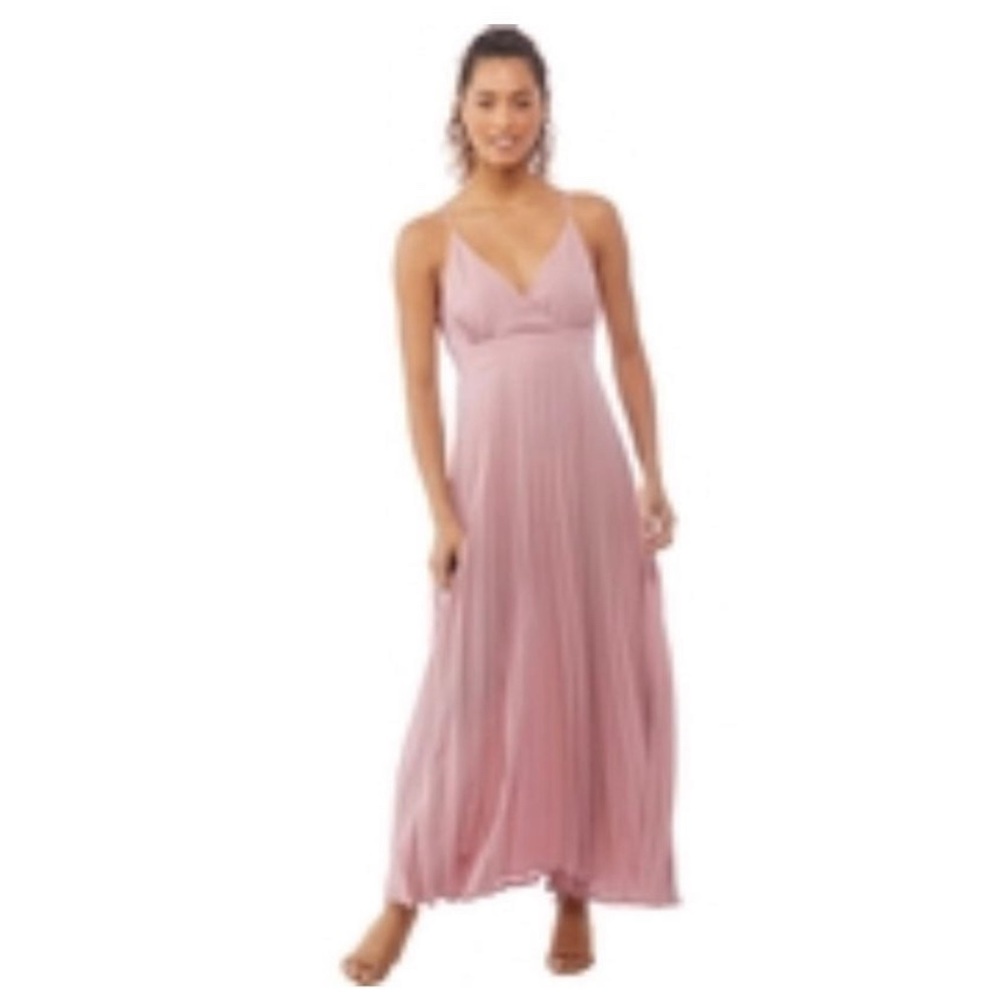 New Women’s Medium Mauve Pink Pleated Maxi Dress